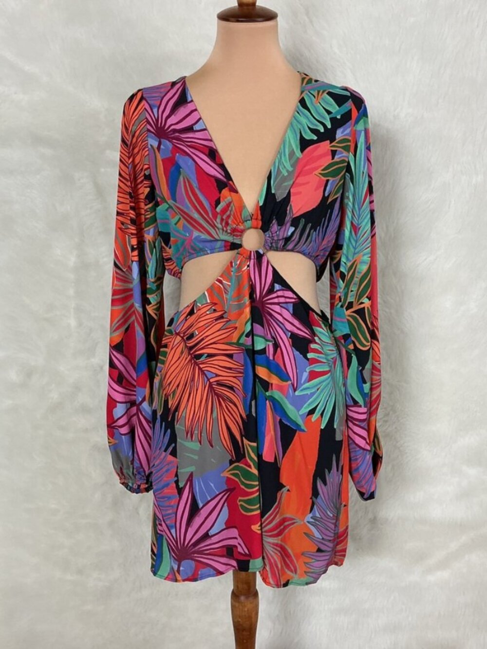 Show Me Your Mumu Go Out Cut Out Long Sleeve Mini Dress Tropical Paradise NWT M